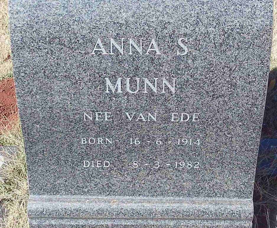 MUNN Anna S. nee VAN EDE 1914-1982