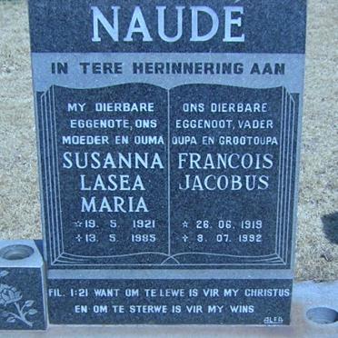 NAUDE Francois Jacobus 1919-1992 &amp; Susanna Lasea Maria 1921-1985