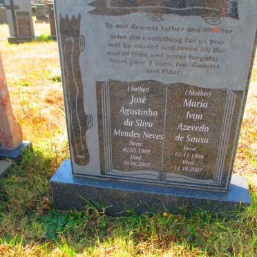 NEVES Jose Agostinho da Silva Mendes 1949-2007 &amp; Maria Ivon Azevedo de Souza 1946-2007