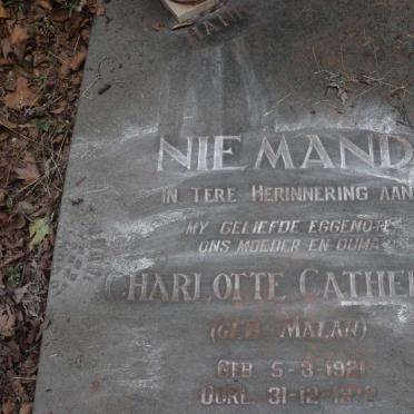 NIEMAND Charlotte Catherine nee MALAN 1921-1972