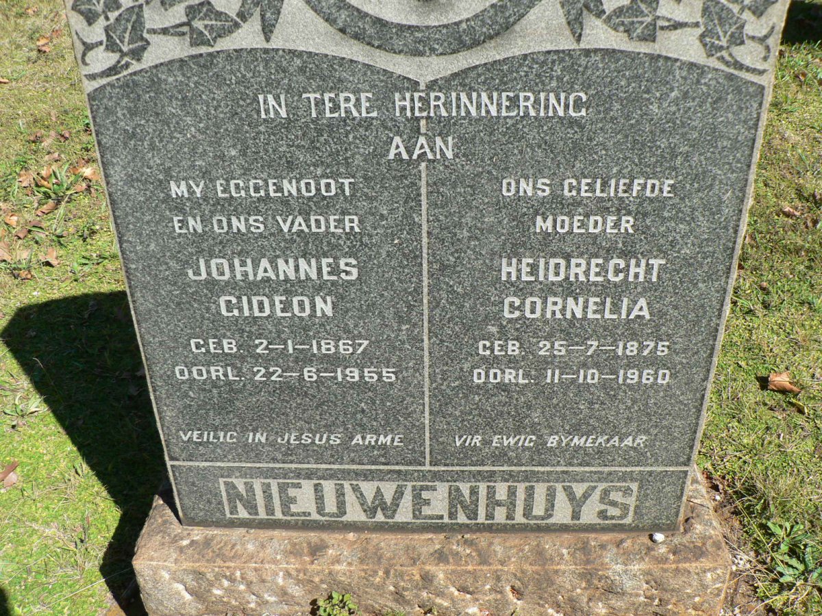 NIEUWENHUYS Johannes Gideon 1867-1955 &amp; Heidrecht Cornelia 1875-1960