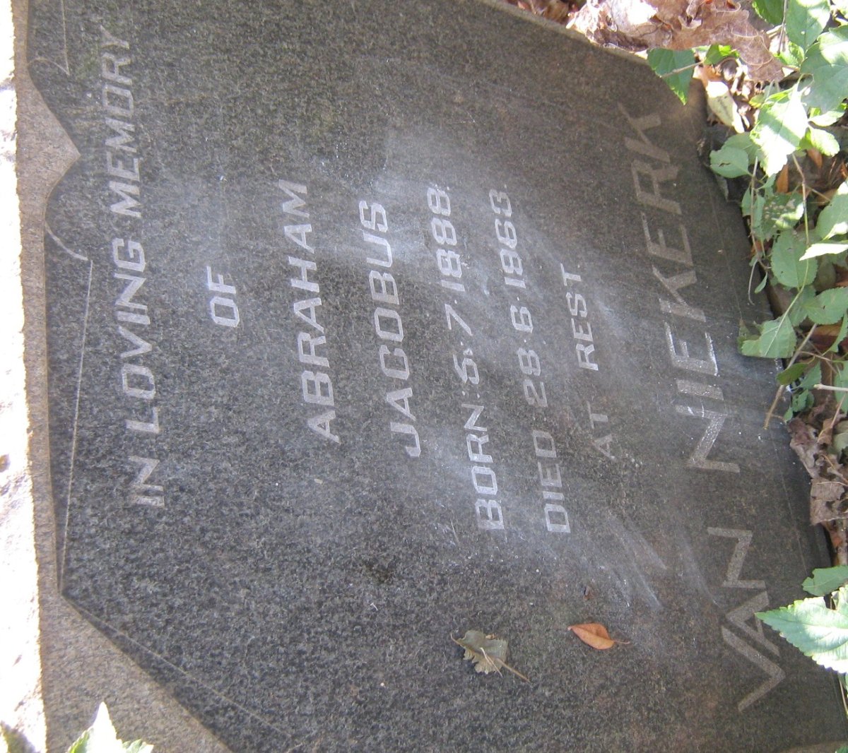 NIEKERK Abraham Jacobus, van 1888-1963