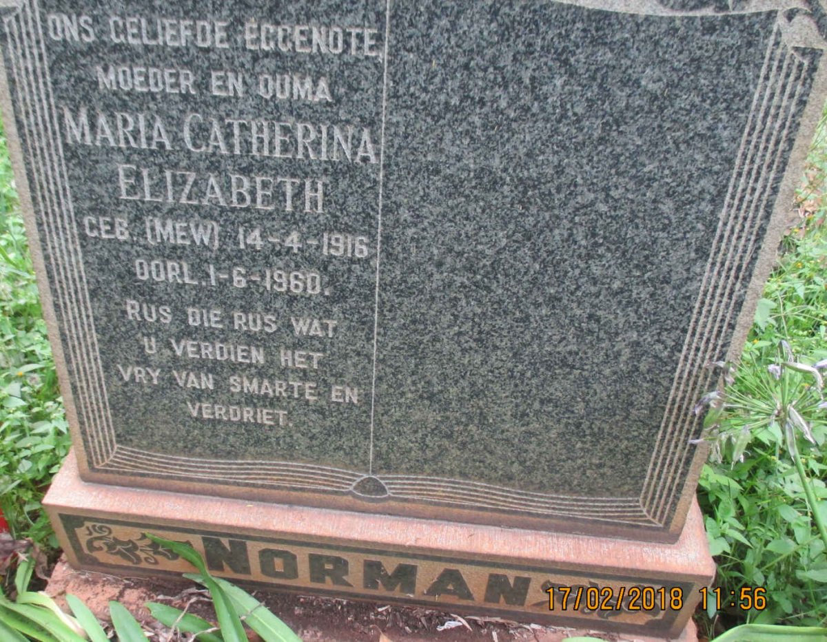 NORMAN Maria Catharina Elizabeth nee MEW 1916-1960