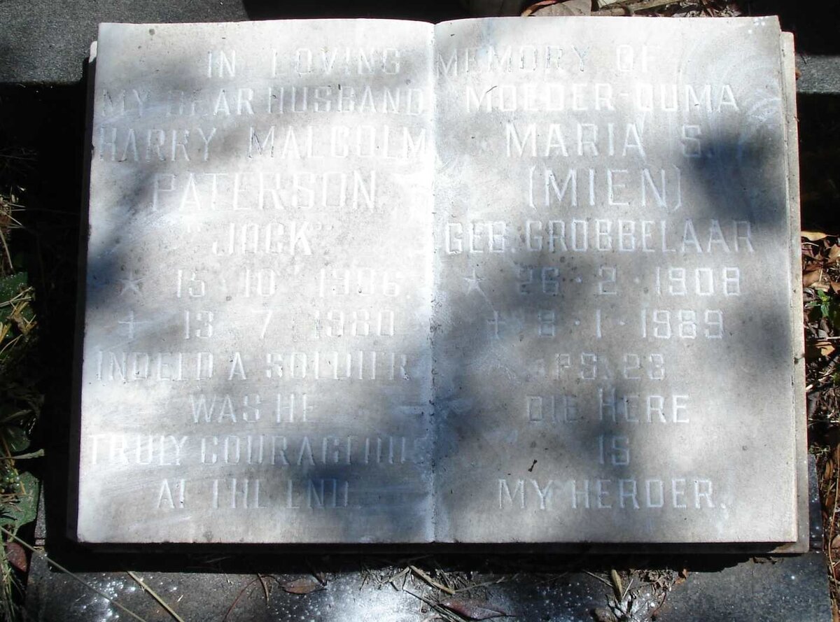 PATERSON Harry Malcolm 1906-1980 &amp; Maria S. GROBBELAAR 1908-1989