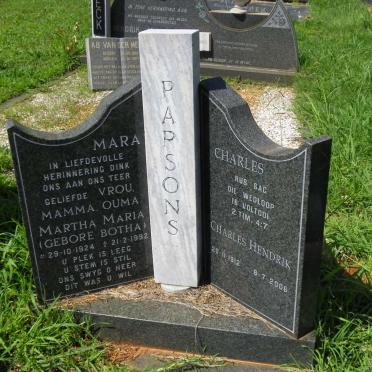 PARSONS Charles  Hendrik 1912-2006 &amp; Martha Maria BOTHA 1924-1992