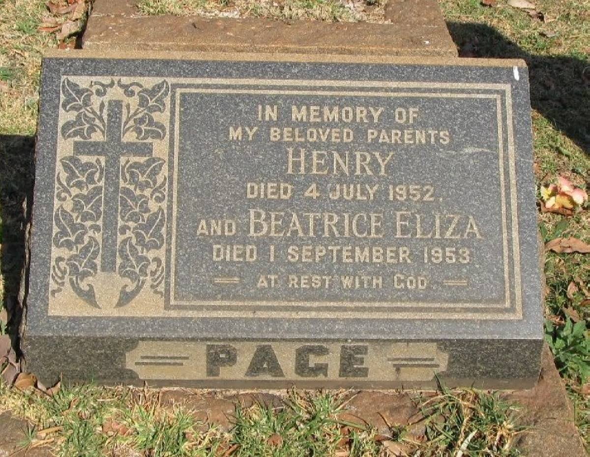 PAGE Henry -1952 &amp; Beatrice Eliza -1953