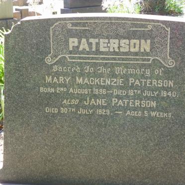 PATERSON Mary Mackenzie 1896-1940 :: PATERSON Jane -1929