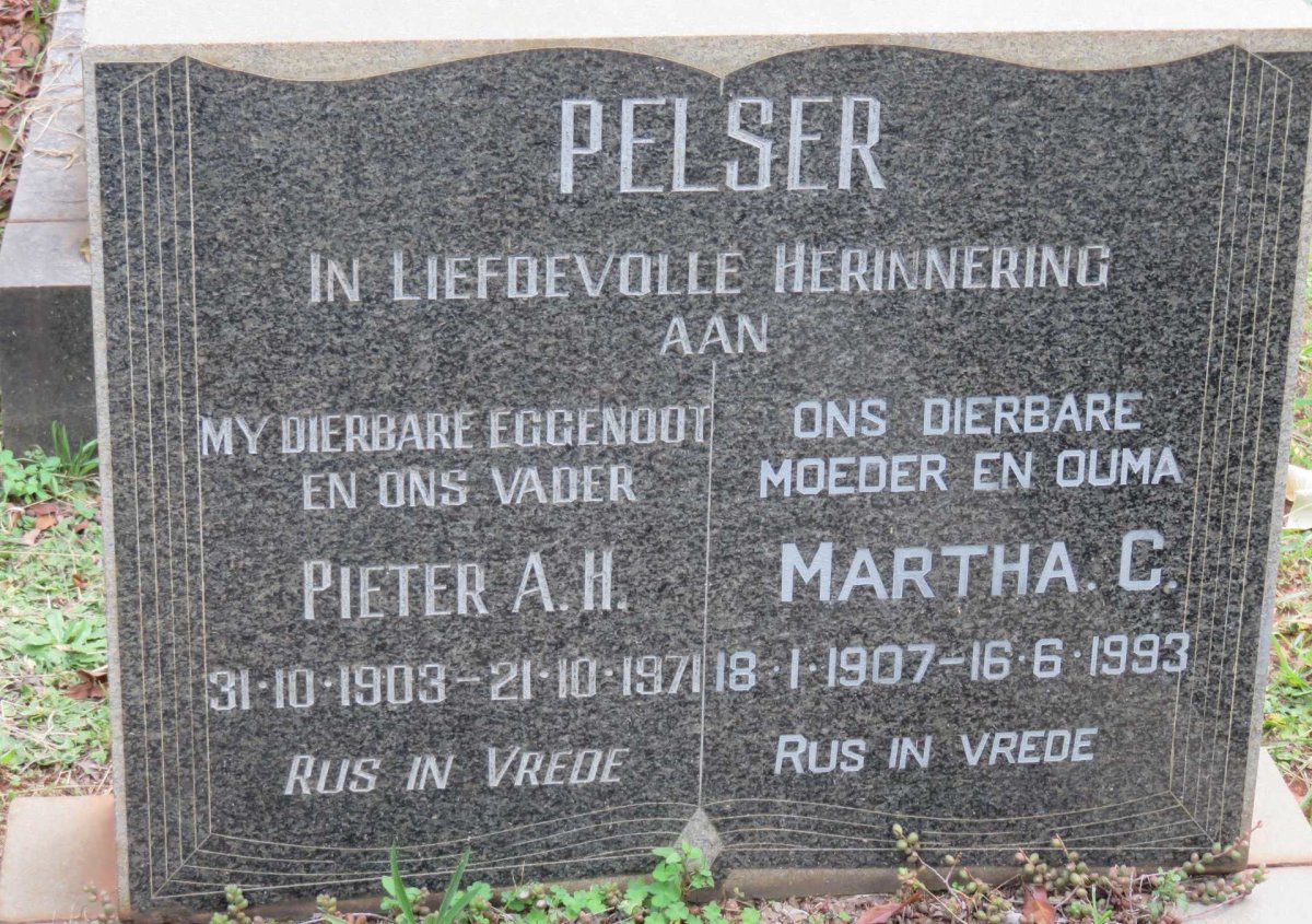 PELSER Pieter A.H. 1903-1971 &amp; Martha C. 1907-1993