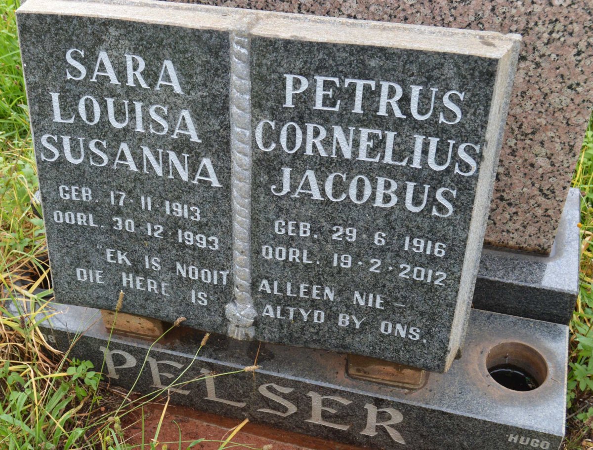 PELSER Petrus Cornelius Jacobus 1916-2012 &amp; Sara Louisa Susanna 1913-1993