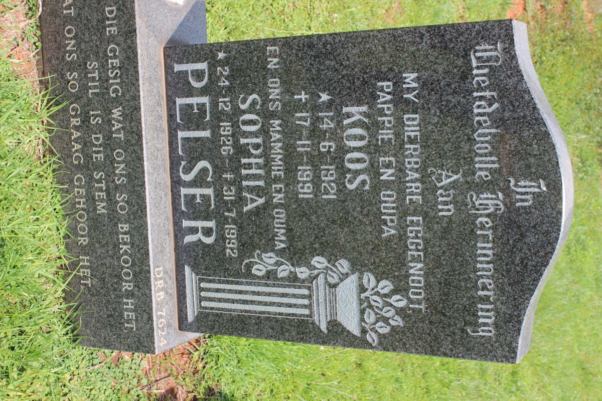 PELSER Koos 1921-1991 &amp; Sophia 1926-1992