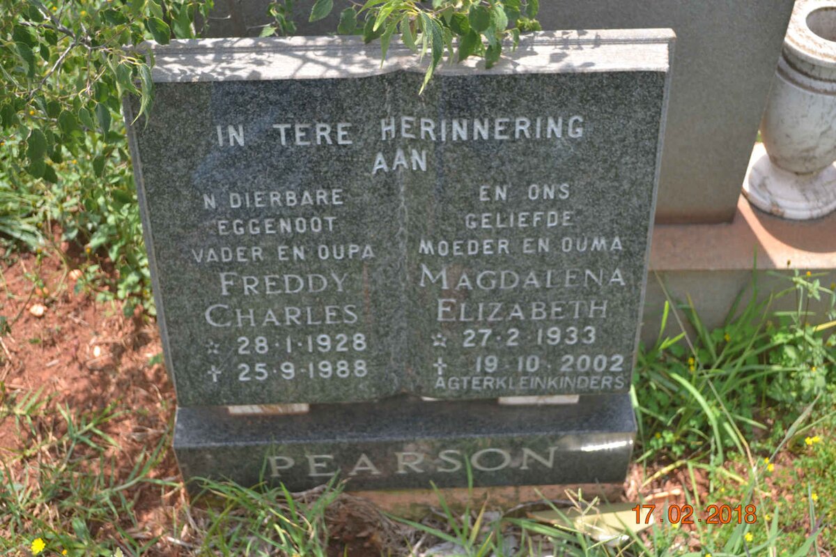 PEARSON Freddy Charles 1928-1988 &amp; Magdalena Elizabeth 1933-2002