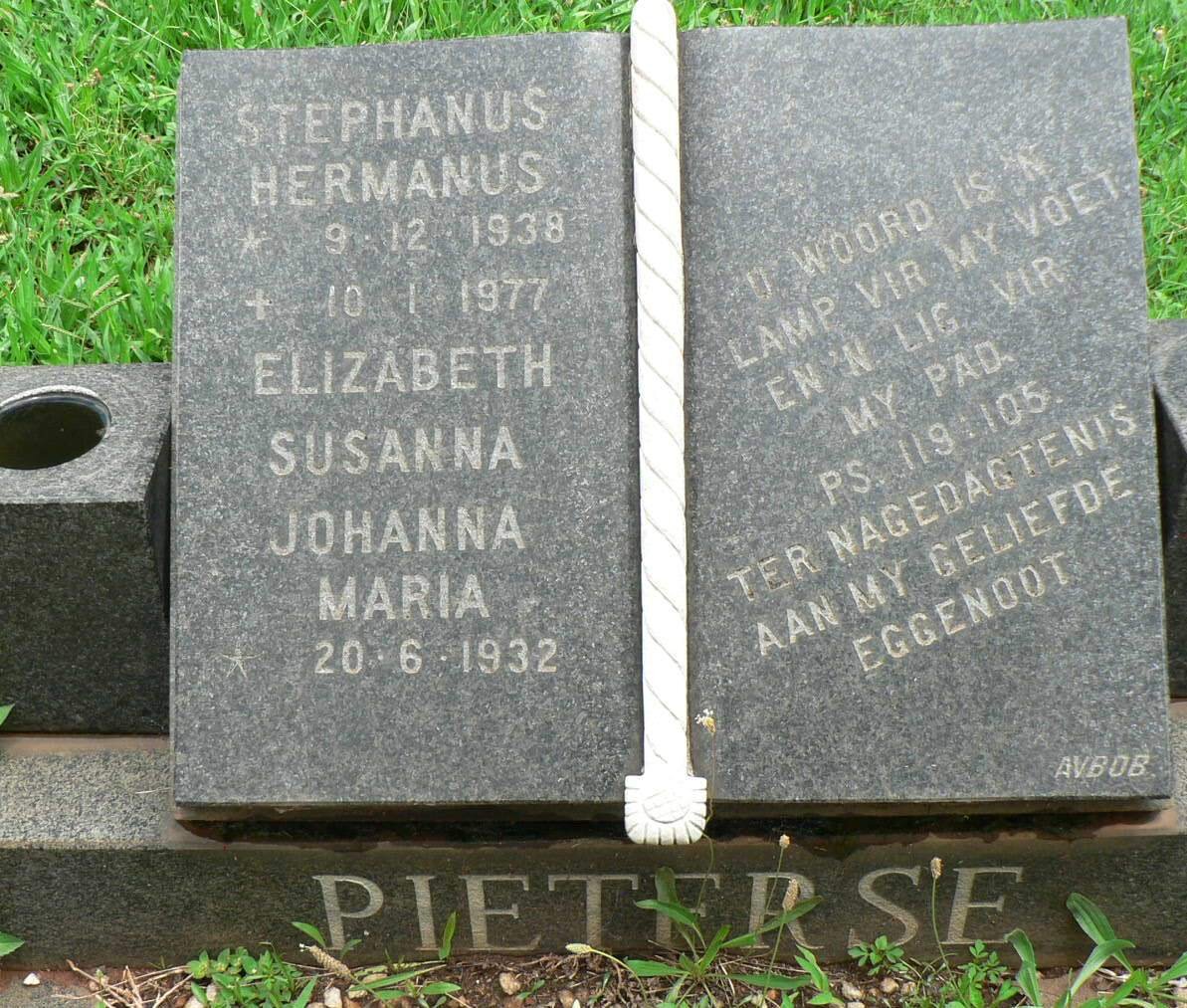 PIETERSE Stephanus Hermanus 1938-1977 &amp; Elizabeth Susanna Johanna Maria 1932-