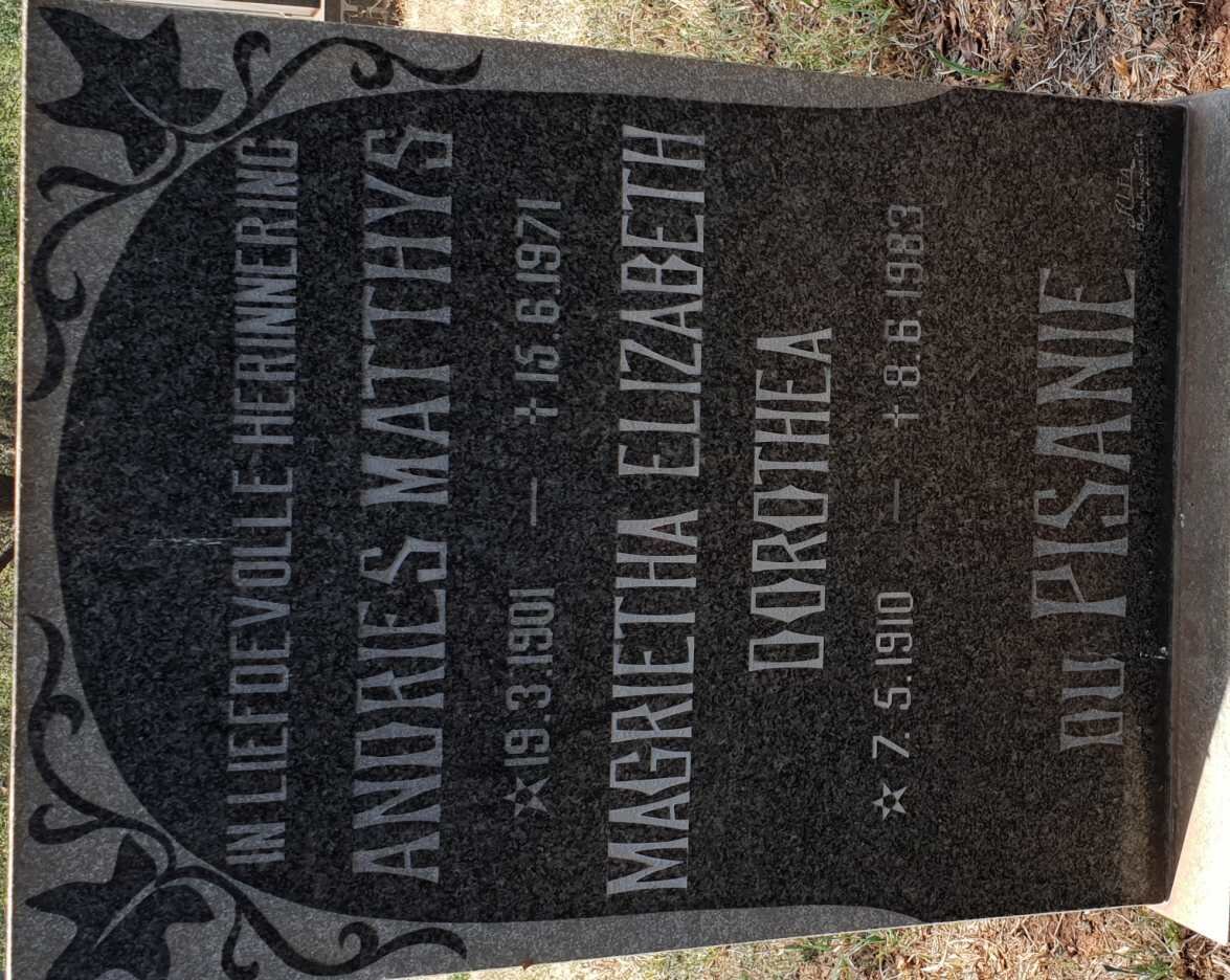 PISANIE Andries Matthys, du 1901-1971 &amp; Magrietha Elizabeth Dorothea 1910-1983