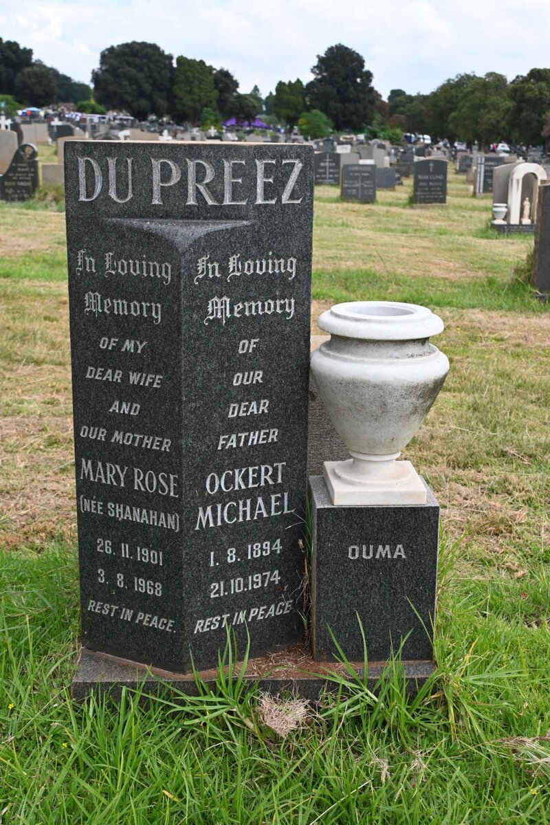 PREEZ Ockert Michael, du 1894-1974 &amp; Mary Rose SHANAHAN 1901-1968