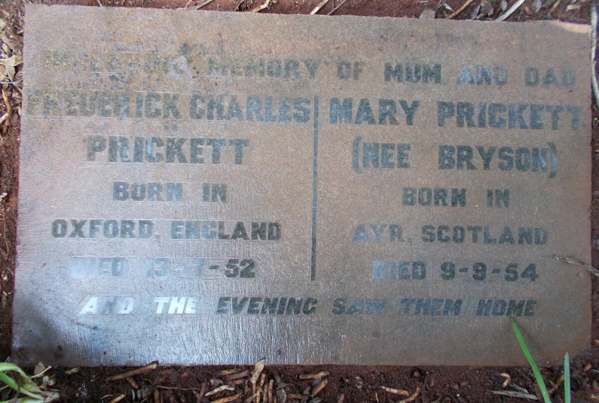 PRICKETT Frederick Charles -1952 &amp; Mary BRYSON -1954