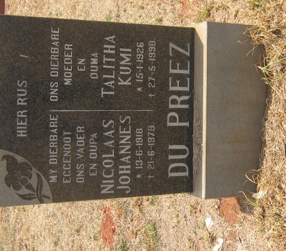 PREEZ Nicolaas Johannes, du 1918-1979 &amp; Talitha Kumi 1926-1998