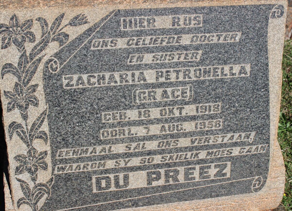 PREEZ Zacharia Petronella, du 1918-1958