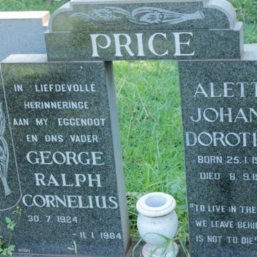 PRICE George Ralph Cornelius 1924-1984 &amp; Aletta Johanna Dorothea 1925-1995
