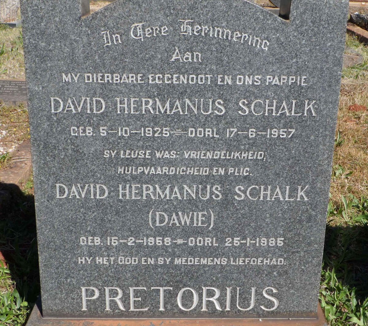 PRETORIUS David Hermanus Schalk 1925-1957 :: PRETORIUS David Hermanus Schalk 1958-1985