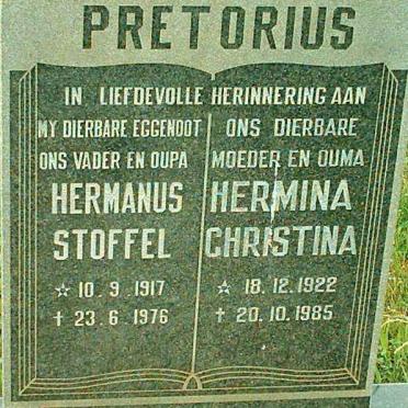 PRETORIUS Hermanus Stoffel 1917-1976 &amp; Hermina Christina 1922-1985