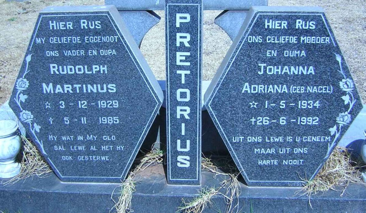 PRETORIUS Rudolph Martinus 1929-1985 &amp; Johanna Adriana NAGEL 1934-1992