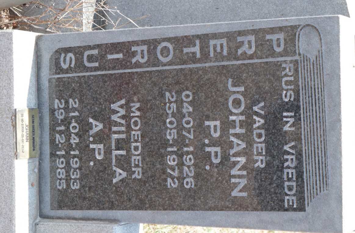 PRETORIUS Johann P.P. 1926-1972 &amp; Willa A.P. 1933-1985