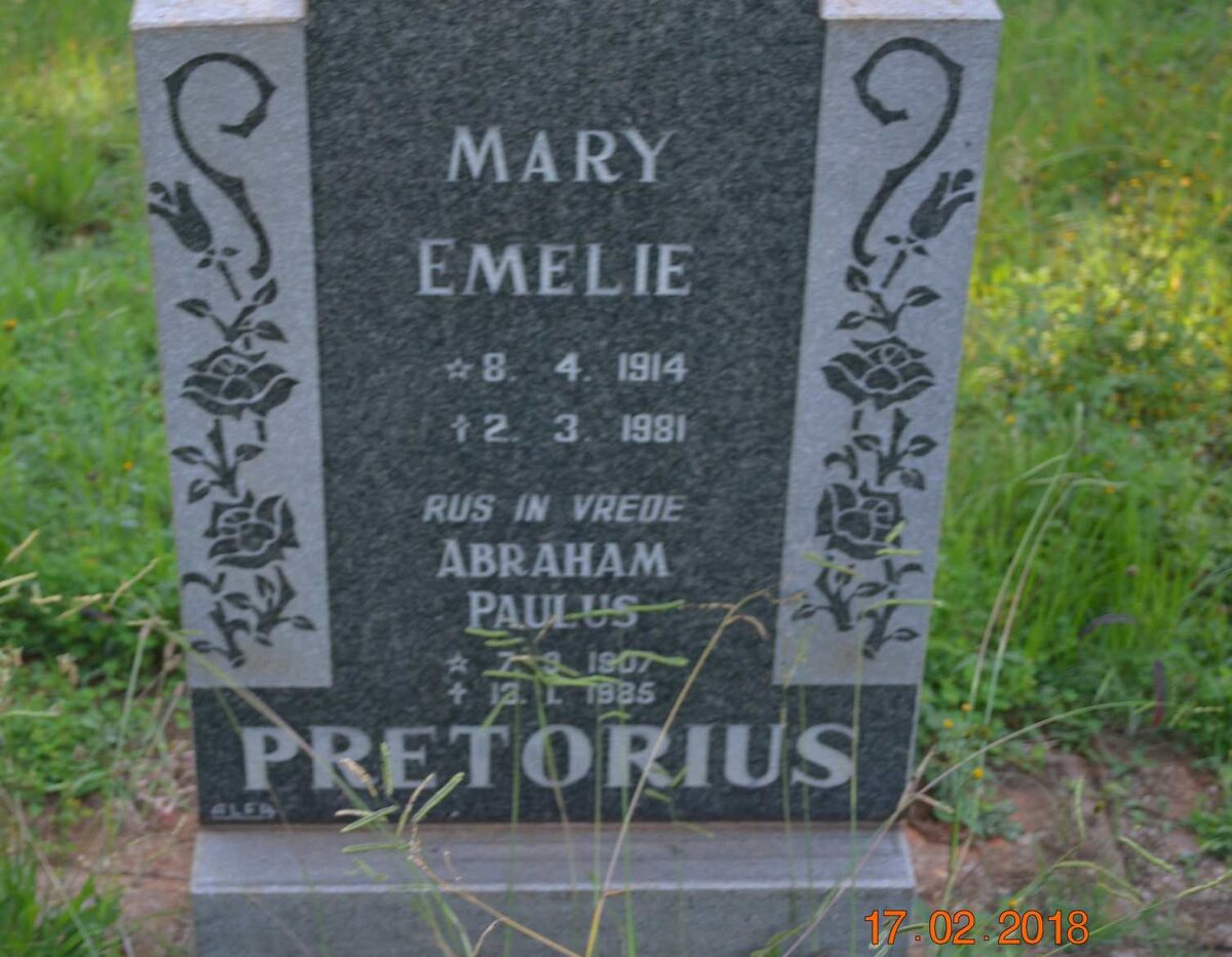 PRETORIUS Abraham Paulus 1907-1985 &amp; Mary Emelie 1914-1981