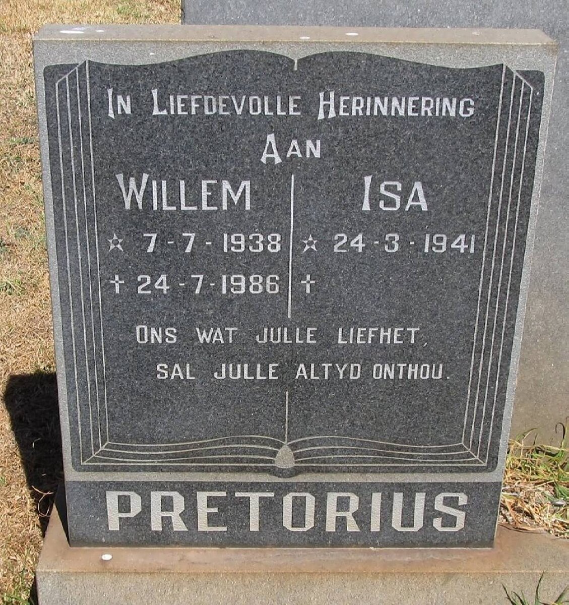PRETORIUS Willem 1938-1986 &amp; Isa 1941-