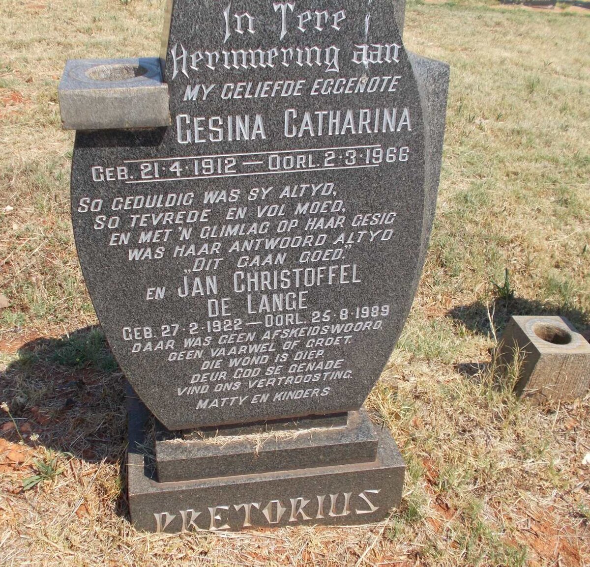 PRETORIUS Gesina Catharina 1912-1966 :: ? Jan Christoffel De Lange 1922-1989