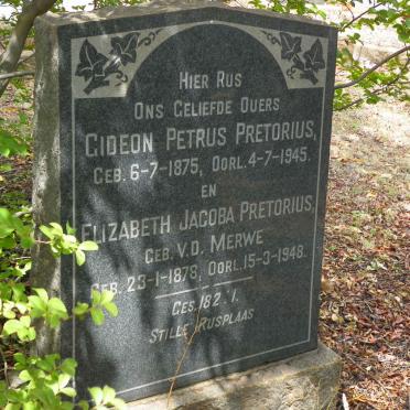 PRETORIUS Gideon Petrus 1875-1945 &amp; Elizabeth Jacoba V.D. MERWE 1878-1948