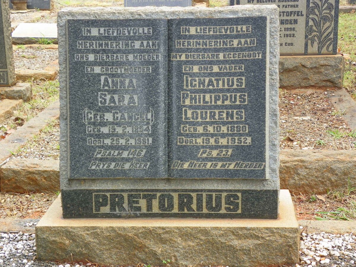 PRETORIUS Ignatius Philippus Lourens 1880-1952 &amp; Anna Sara GANGEL 1894-1981