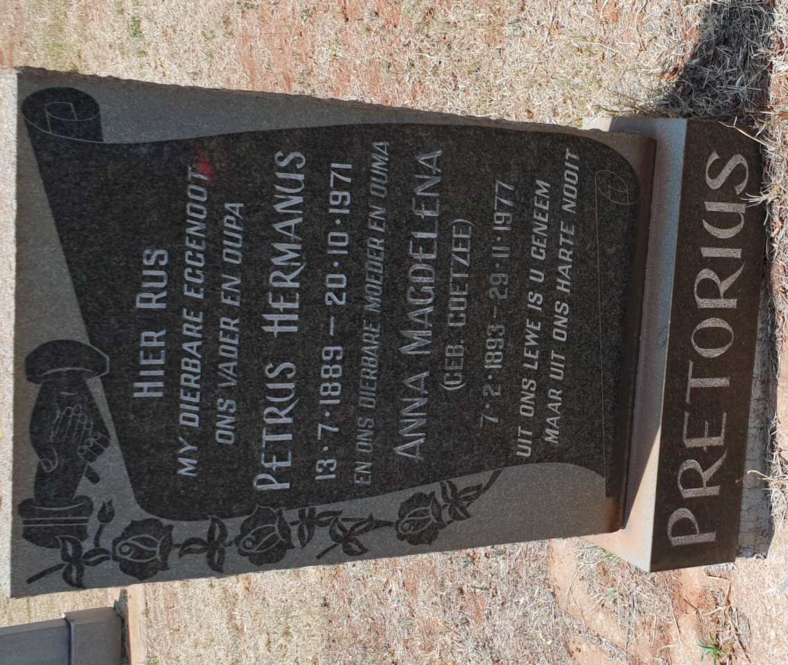 PRETORIUS Petrus Hermanus 1889-1971 &amp; Anna Magdelena COETZEE 1893-1977