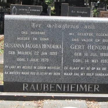 RAUBENHEIMER Gert Hendrik 1898-1967 &amp; Susanna Jacoba Hendrika MULDER 1899-1979