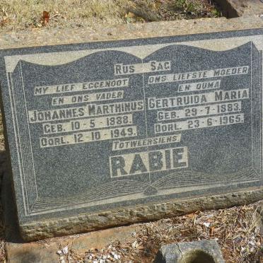 RABIE Johannes Marthinus 1888-1949 &amp; Gertruida Maria 1883-1965