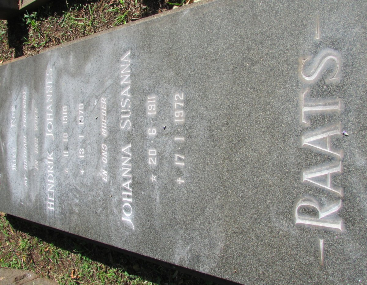 RAATS Hendrik Johannes 1910-1970 &amp; Johanna Susanna 1911-1972
