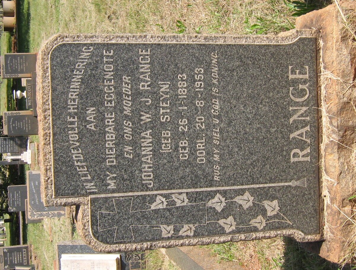 RANGE Johanna W.J. nee STEYN 1883-1953