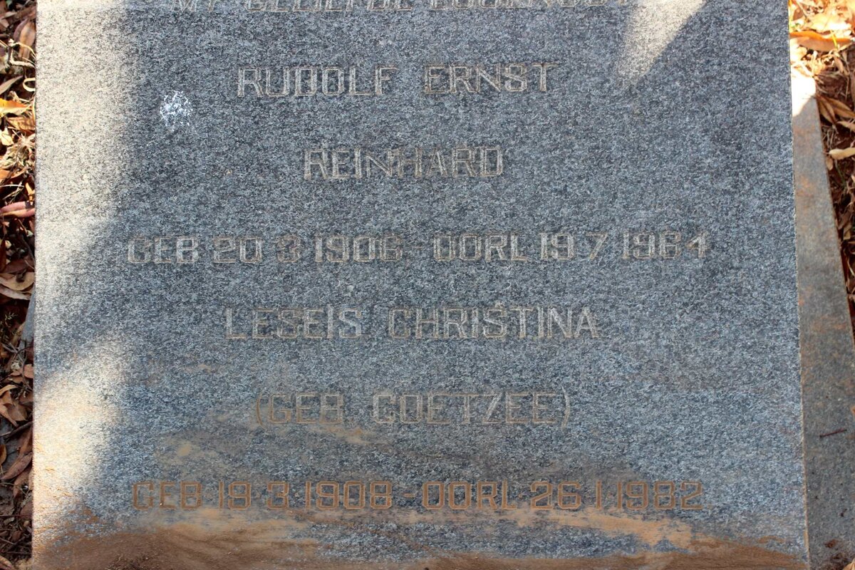 REINHARD Rudolf Ernst 1906-1964 &amp; Leseis Christina COETZEE 1908-1982