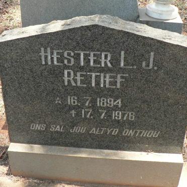 RETIEF Hester L.J. 1894-1976