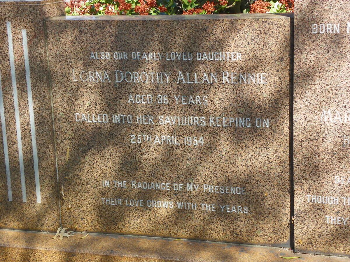 RENNIE Lorna Dorothy Allan -1954