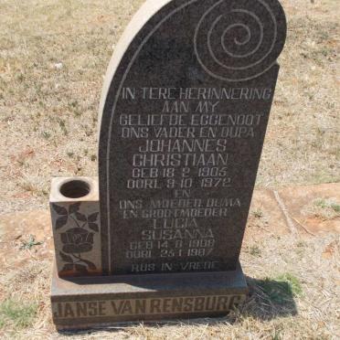 RENSBURG Johannes Christiaan, Janse van 1905-1972 &amp; Lucia Susanna 1908-1987