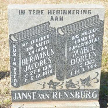 RENSBURG Hermanus Jacobus, Janse van 1919-1970 &amp; Mabel Doreen 1925-1994