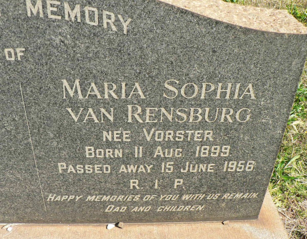 RENSBURG Maria Sophia, van nee VORSTER 1899-1956