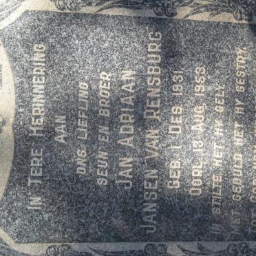 RENSBURG Jan Adriaan, Jansen van 1931-1953