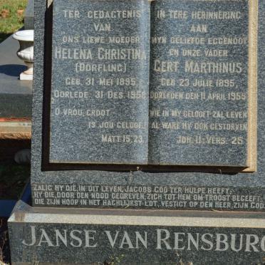 RENSBURG Gert Marthinus, Janse van 1895-1955 &amp; Helena Christina DORFLING 1895-1958