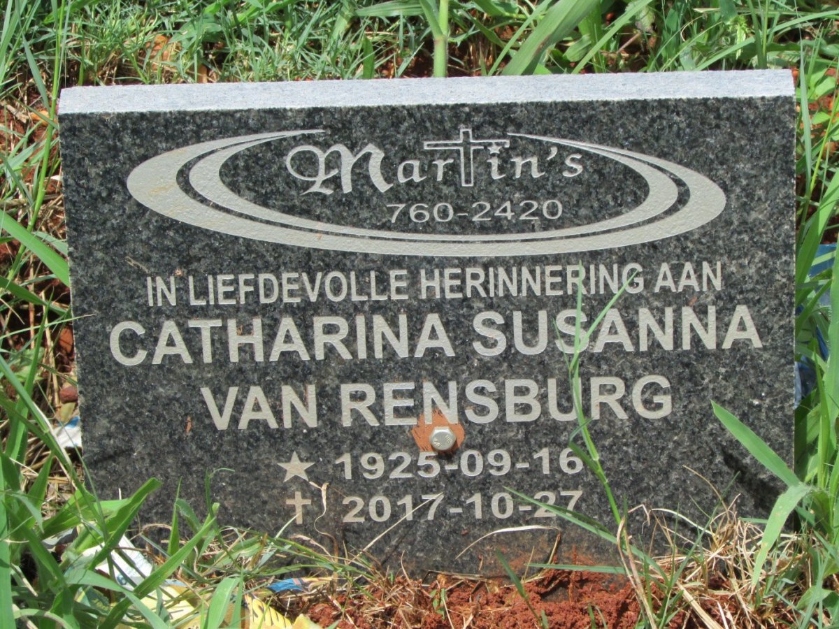 RENSBURG Catharina Susanna, van 1925-2017