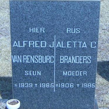RENSBURG Alfred J., van 1939-1985 :: BRANDERS Aletta C. 1906-1985