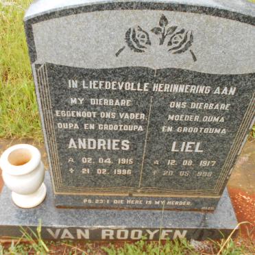 ROOYEN Andries, van 1915-1996 &amp; Liel 1917-1998