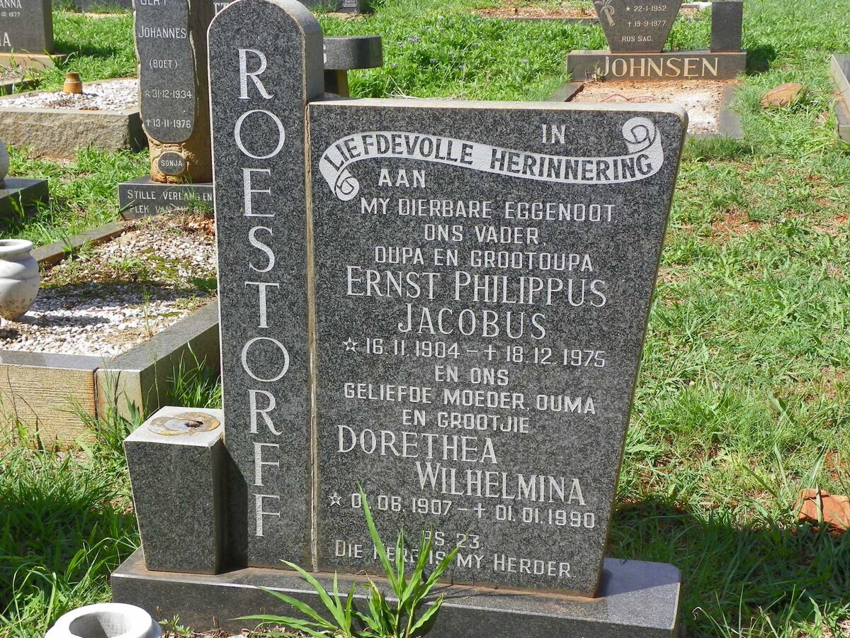ROESTORFF Ernst Philippus Jacobus 1904-1975 &amp; Dorothea Wilhelmina 1907-1990