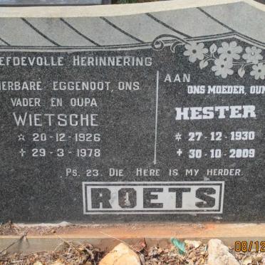 ROETS Wietsche 1926-1978 &amp; Hester 1930-2009
