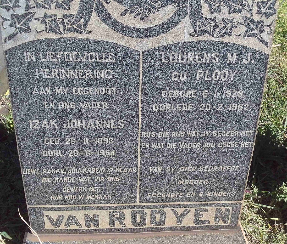 ROOYEN Izak Johannes, van 1893-1954 :: VAN ROOYEN Lourens M.J. du Plooy 1928-1962